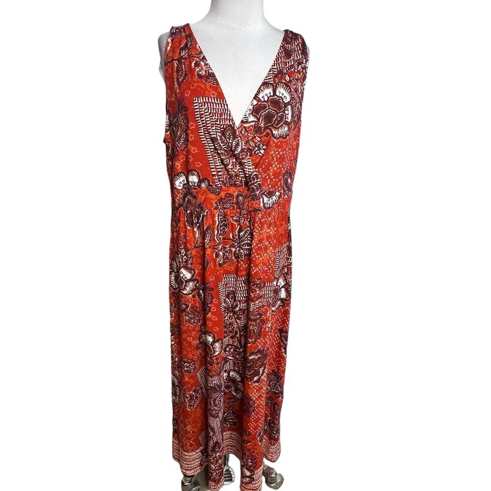 Garnet Hill Modern Surplice‎ Maxi Dress floral print Sz 18